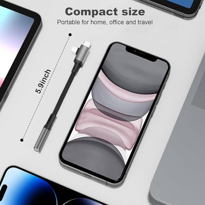 Lightning and USB C to 3.5mm Headphone Jack Adapter, USB C and Lightning to AUX Adapter (for Headphone Jack) for iPhone 16 15 14 13 Pro Max, Galaxy S24 S23 Pixel, iPad