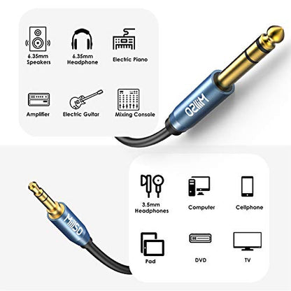 6.35mm Male 1/4 to 3.5mm Male 1/8 to 1/4 Stereo Audio Cable 16 Feet | Sapphire Blue, Gold-Plated, TRS 3.5mm to 1/4 Aux Headphone Adapter for Guitar Amplifier, Keyboard, Piano, Home Theater, Mixer - color: Sapphire blue, size: 16 Feet