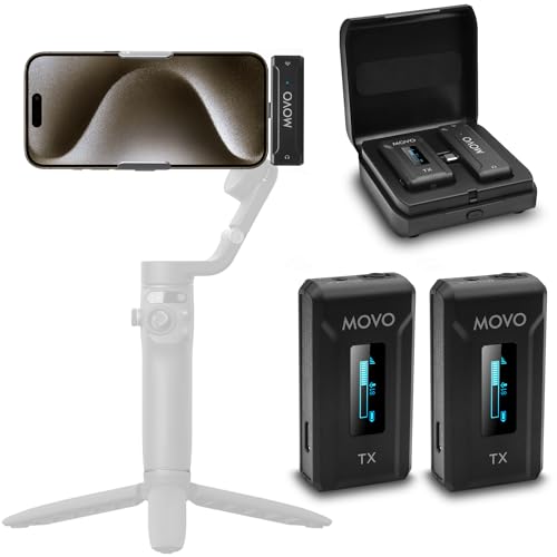 Movo WMX-2-C-DUO Wireless Microphone for iPhone 15/16/17 with Charging Case - Microphone for USB-C Lapel Mic - 7HR Battery Wireless Lavalier Mic for iPhone 15/16/17 and up - style: 2 Transmitters