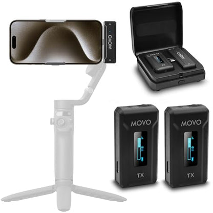 Movo WMX-2-C-DUO Wireless Microphone for iPhone 15/16/17 with Charging Case - Microphone for USB-C Lapel Mic - 7HR Battery Wireless Lavalier Mic for iPhone 15/16/17 and up - style: 2 Transmitters