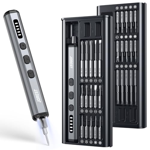 JOREST Mini Electric Screwdriver, Small Cordless Precision Screwdriver set with 38 Magnetic Bits, 5 Torque Settings, Repair Tool for iPhones, Laptop, Drone, Game Console, Camera; Gift for Father - style: 38-in-1 electric