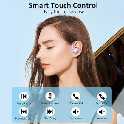 Matast Wireless Earbuds, Bluetooth 5.4 Headphones Sports, 45H Playback Over-Ear Buds with ENC Noise Cancelling Mic, HiFi Stereo Fitness Earphones with Earhooks, IP7 Waterproof Headset - color: Purple