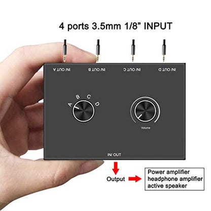 4-Way 3.5mm Stereo Audio Switcher - Passive Speaker Headphone Manual Selector Splitter Box (4 In - 1 Out) - size: 3.5mm Switch 4 Port