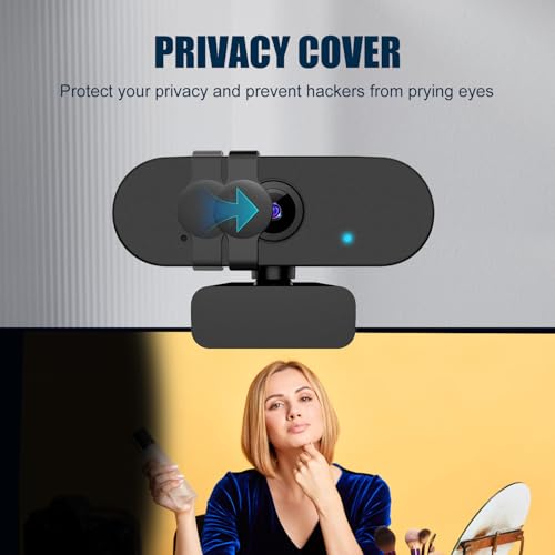 1080P 30FPS Webcam for PC, Auto Light Correction, Fixed Focus | Built-in Mic, Privacy Cover, 90° Wide-Angle Lens, A-to-C Adapter, Plug&Play for Zoom, Microsoft Teams, Video Conferencing