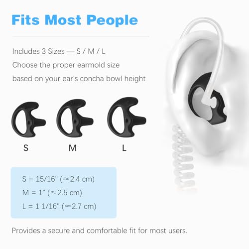 8-Pair Two Way Radio Ear Mold Replacement Soft, Pro-Grade Covert Surveillance Earbud, Silicon Earmold Earplug Compatible with Acoustic Coil Tube Earpiece(16pcs) Black - color: Black