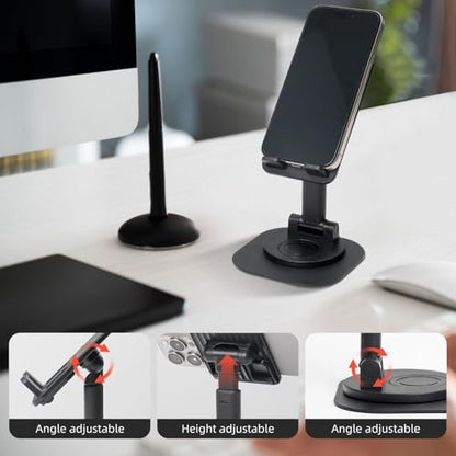 Giraffe wearing headphones Phone Stand for Desk Angle Height Adjustable Folding Cell Phone Holder Foldable Aesthetic Desktop Phone Stand Portable Cellphone Stand for All Phone Stand Smartphones - color: Black