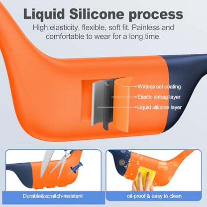 Bone Conduction Headphones Swimming-IPX8 Waterproof Open-Ear Swimming Headphones,Bone Conduction Bluetooth 5.4 Wireless Earphones for Workouts and Running,Built-in Mic & 32GB MP3 Player - color: Orange