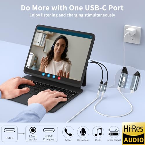 Quanlex 2 in 1 Magnetic USB C to 3.5mm Headphone Jack Adapter and Charger,USB C to Aux Audio Jack Hi-Res 32bit/384kHz with PD 60W Fast Charging Dongle Cable for iPadiPhone 16/15 - color: Black