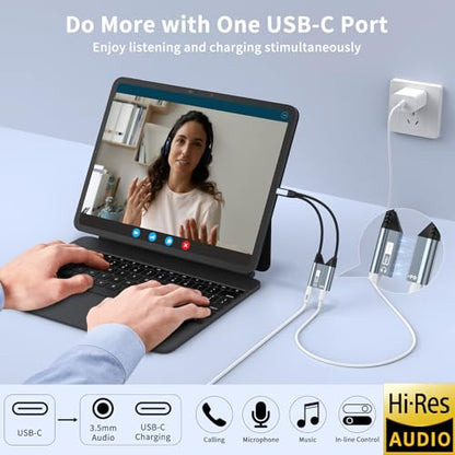 Quanlex 2 in 1 Magnetic USB C to 3.5mm Headphone Jack Adapter and Charger,USB C to Aux Audio Jack Hi-Res 32bit/384kHz with PD 60W Fast Charging Dongle Cable for iPadiPhone 16/15 - color: Black