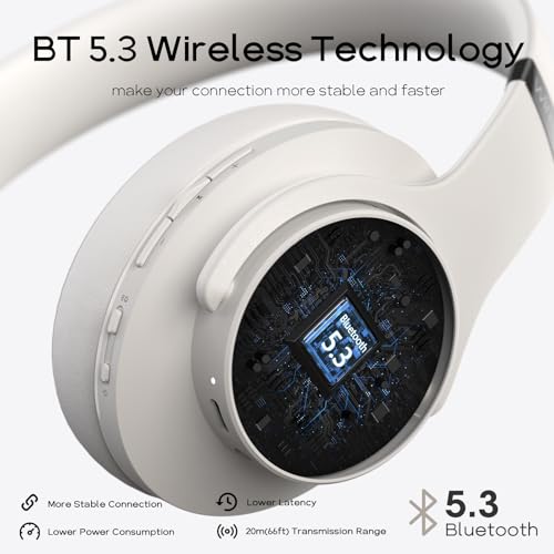 DOQAUS Bluetooth Headphones Over the Ear Wireless with 90H Playtime & 3 EQ Modes, HiFi Deep Bass, Premium Memory Foam & Mic for Travel, Home and Commuting - color: Ice Grey-Matte Textures