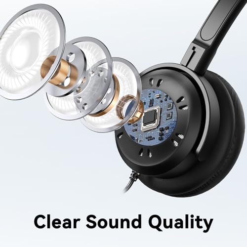 Voistek USB Headset with Noise Canceling Mic,Single-Ear Headset for PC | Mono Headphones with USB-A Cable & USB-C Adapter,In-Line Volume Control,Mute Button for Teams Zoom,Home Office - color: ink black