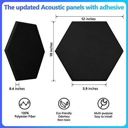 18 Pack Acoustic Panels-12"X10"X 0.4" Self-Adhesive Soundproof Wall Panels High-Density Sound Absorbing Panel Acoustic Treatment Panel Used in Home & Offices （Black Hexagon） - color: black-hexagon