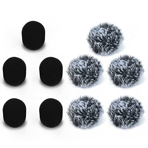 Furry Windscreen & Foam Cover Set for Lavalier Lapel Microphone, Muff Windshield Windjammer Deadcat， Wind Muff & Dead Cat Set for Mini Clip-On Lav MIC, 5-Pack of Each - color: Foam & Furry Cover, 5-Pack of Each