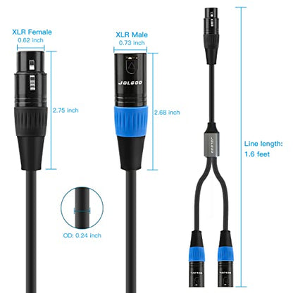 JOLGOO XLR Splitter - Female to Dual Male Y Cable, 1.6 Feet - size: 1.6 Feet, style: XLR Female to Dual XLR Male