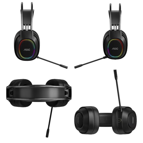 AOC Wired Gaming Headset with Mic, USB Gaming Headphone with Stereo Sound for PC/Laptop/PS4/PS5, 50mm Drivers RGB Corded Headphones for Game/Work/Music, ACG2500