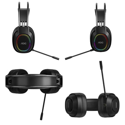 AOC Wired Gaming Headset with Mic, USB Gaming Headphone with Stereo Sound for PC/Laptop/PS4/PS5, 50mm Drivers RGB Corded Headphones for Game/Work/Music, ACG2500