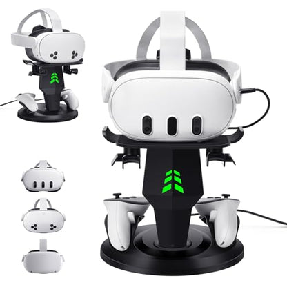 VR Charging Dock for Meta Quest 3, Quest 3S, Quest 2, VR Accessories | VR Headset Stand, Type-C Charger, Stable Anti-Slip Base, Space Saving Design