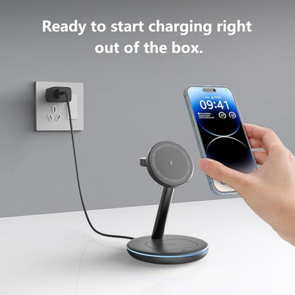 QWOSE 2026 Traveling 3 in 1 Charging Station for Apple iPhone AirPods Watch | with Mag-Safe Wireless Charger Stand for iPhone 17 16 15 14 13 12 Series AirPods iWatch Series - Gifts for Wife & Husband - color: Black