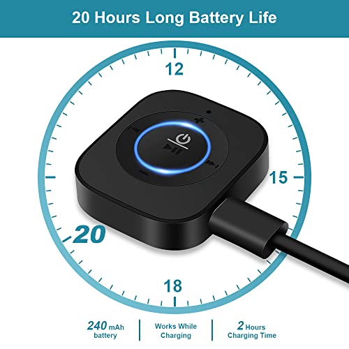 Golvery Bluetooth 5.4 Receiver, HiFi Wireless Audio Adapter for Car/Speaker | 3.5mm AUX Bluetooth Adapter for Home Stereo/Wired Headphones, Built-in Microphone for Handsfree Calls, Dual Connection, 20H - style: Stereo J207 with Mic & Volume Control