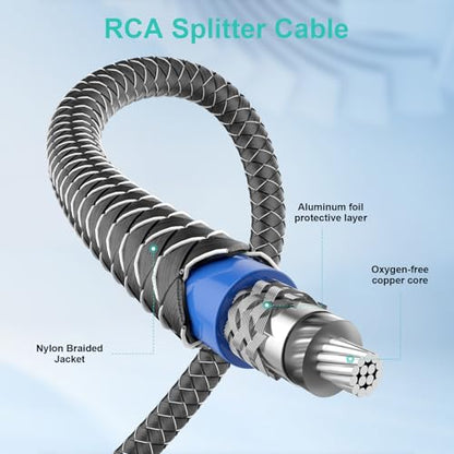 EMK RCA Y Splitter 15Ft/5M- Bi-Directional 1 Male to 2 Male Subwoofer/Coaxial RCA Audio Cable [Double Shielding] for Home Theater, AV Receiver, Amplifier - Silver - color: 1 Male to 2 Male Silver, size: 15 Ft/5M, style: RCA to 2RCA