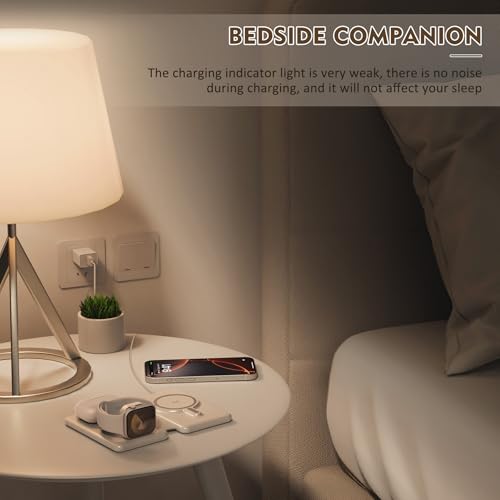 Charging Station for Apple Devices: Magnetic Wireless Charger for iPhone | Charges iPhone 17-12 Watch & AirPods Simultaneously,No Cable Clutter on Desk Bedside,Foldable Compact for Travel, 18W Adapter - color: White