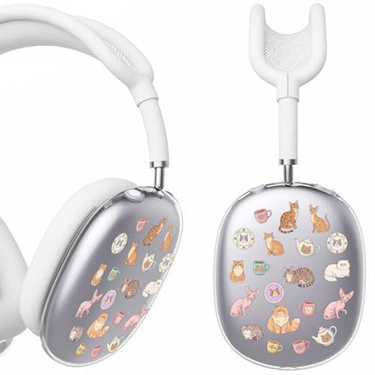 for AirPods Max Headphones Cat Kitten Ear Covers for AirPods Max 2 | Cute Clear Ear Cups Cover | White Silicone Ear Pad Case Headband Cover for Apple AirPods Max 2/1 (2026/2024/2020) - color: Cat A/White