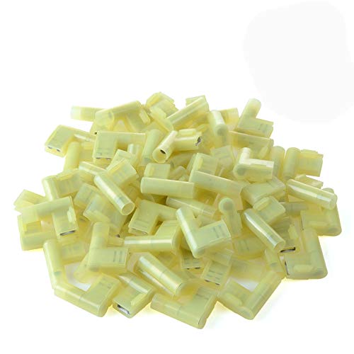 XHF 90 Degree 12-10 AWG Flag Shaped Right Angle Spade Connectors Terminals Nylon Fully Insulated Quick Crimp Wire Connectors 50 Pcs - size: Yellow 50PCS