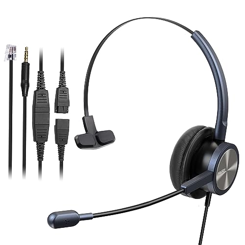 MAIRDI Phone Headset with RJ9 Jack & 3.5mm Connectors for Call Center Office Deskphone Cell Phone PC Laptop, Landline Telephone Headset with Microphone Noise Canceling for Polycom Avaya Nortel - style: Mono