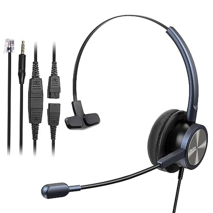 MAIRDI Phone Headset with RJ9 Jack & 3.5mm Connectors for Call Center Office Deskphone Cell Phone PC Laptop, Landline Telephone Headset with Microphone Noise Canceling for Polycom Avaya Nortel - style: Mono