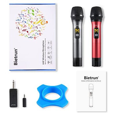 Bietrun UHF Wireless Microphone with 1/4'' Plug Rechargeable Receiver - color: Battery Red and Grey