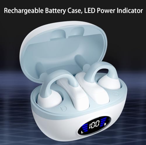 IHAO Clip Ear Sport Earbud Headphones Bluetooth 5.3 Open Earpiece, Clip On Ear Never Fall Out 8 Hours Playtime with Charging Case, HiFi Sound Noise Reduction Painless Firm Wear IPX4 Waterproof-White - color: Clip Earbud White