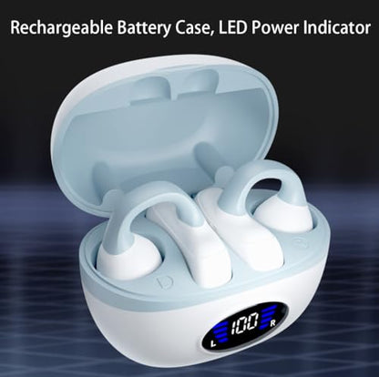 IHAO Clip Ear Sport Earbud Headphones Bluetooth 5.3 Open Earpiece, Clip On Ear Never Fall Out 8 Hours Playtime with Charging Case, HiFi Sound Noise Reduction Painless Firm Wear IPX4 Waterproof-White - color: Clip Earbud White
