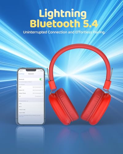 awatrue Kids Over-Ear Bluetooth Headphones, 85dBA Safe Volume, Red | Built-in Microphone, Bluetooth 5.4, Foldable, 50H Playtime, USB-C Charging - color: Red