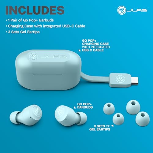 JLab Go Air Pop+, True Wireless Earbuds, Bluetooth Earbuds with Microphone, Dual Connect, EQ3 Sound, Light Blue - color: Light Blue, style: Pop+