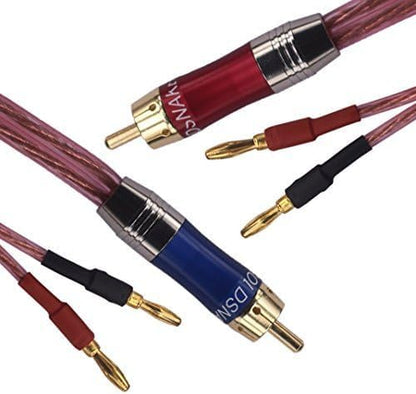 KK R1-B2-D0.5 4N OFC Speaker Wire Pair with RCA Male (Blue & Red) to 2 Pair Banana（4banana） Plugs 1.64Foot-Pair KK R1-B2-D0.5 - size: 0.5M/1.64Foot
