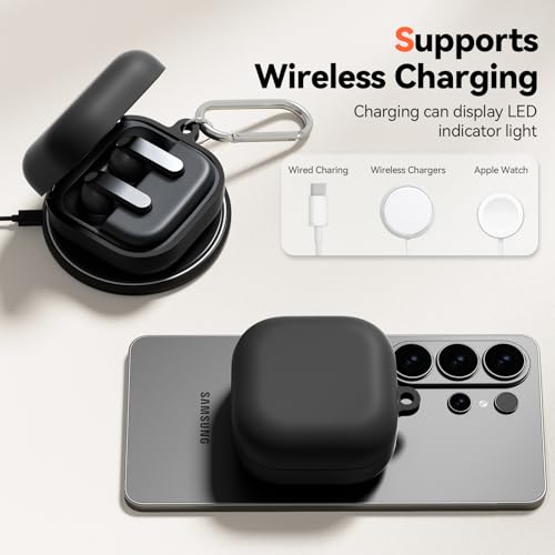 Inesore for Galaxy Buds 4 Pro & Galaxy Buds 4 Case (Black) | Skin Friendly Silicone Material, with A Multifunctional Cleaning Pen Tool and Keychain, Scratch Resistant, Slip Resistant - color: Black