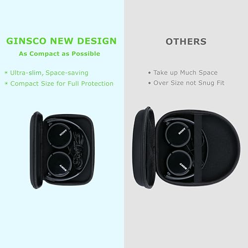 Ginsco Slim Protect Case Compatible with Sony ZX Series Wired On-Ear Headphones, MDR-ZX110 / MDR-ZX110AP / MDRZX110NC / MDR-ZX310AP, Hard Shell Travel Carrying Headphone Case (Black-S) - color: Black-S