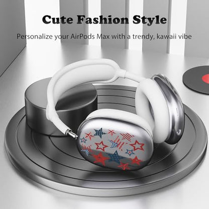 for AirPods Max 2/1 Headphones 4th of July Patriotic Ear Covers | America Stars Clear Ear Cups Cover | White Silicone Ear Pad Case Headband Cover for Apple AirPods Max 2/1 (2026/2024/2020) - color: America Stars A