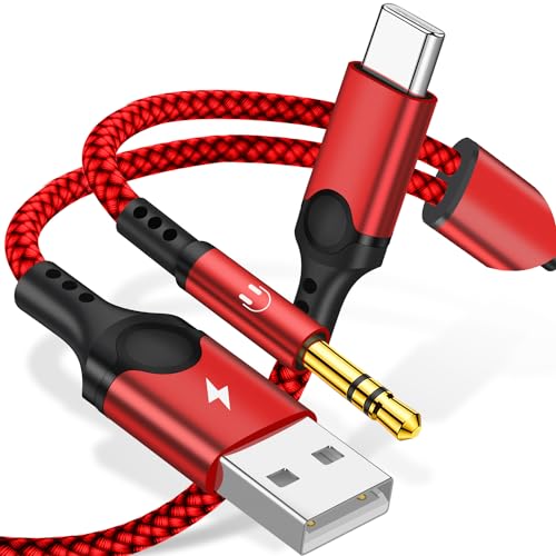 USB C to 3.5mm Aux Cable with Charger, 2 in 1 USB C to 3.5mm Car Stereo Aux Cable Headset Cable with PD 18W Charging Compatible with iPhone 17/16/16e/15 Pro Max/Air, Galaxy S25/S24/S23, Pixel 9/8/7/6 - color: Red