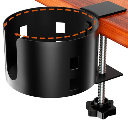 Upgraded Large Desk Cup Holder Clamp, OOKUU Anti-Spill Table Cup Holder, Metal Office & PC Gaming Desk Accessories, Compatible with Universal Cup, Bottles, Pencil Holder (Black) - color: Black, size: 3.95 inch