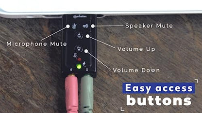 MH USB to Audio Jack Adapter with Volume Controls, 7.1 Sound Card | USB 2.0 bus-powered adds mic-in and -out, 7.1 virtual surround, mute keys, Mac/Windows 152341