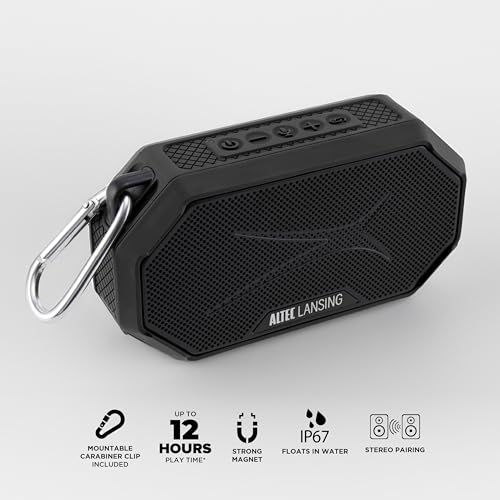 Altec Lansing Portable Bluetooth Speaker HYDRAMINI 2.0, IP67 Waterproof, Portable Speaker, 12h Playtime, Wireless Pairing, USB-C Quick Charge, Magnetic Bluetooth, Voice Assistant Integration - color: Black