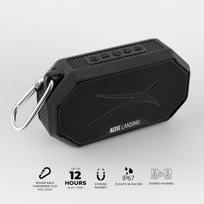 Altec Lansing Portable Bluetooth Speaker HYDRAMINI 2.0, IP67 Waterproof, Portable Speaker, 12h Playtime, Wireless Pairing, USB-C Quick Charge, Magnetic Bluetooth, Voice Assistant Integration - color: Black