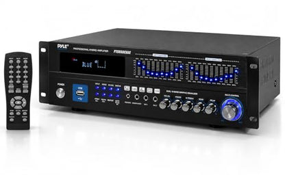 Pyle Bluetooth Hybrid Home Amplifier - 6-Channel 2000W Rack Mount Power Amplifier Receiver w/ Radio - Dual 10 Band EQ, Karaoke Microphone x2, USB, RCA, COAX, OPT, DVD Inputs, HiDef Input and Output