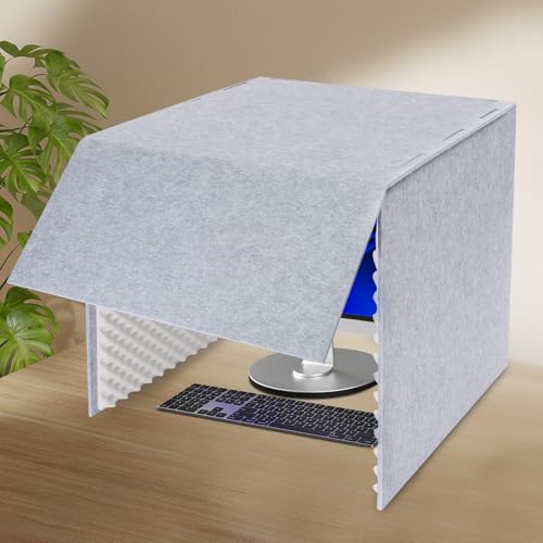 Desktop Soundproof Cover, Isolation Booth, Vocal Sound Absorbing Shield, Portable Vocal Recording Booth, Sound Proof Foam Room, Microphone Isolation Booth Cube, for Office, Home Studio (Gray)