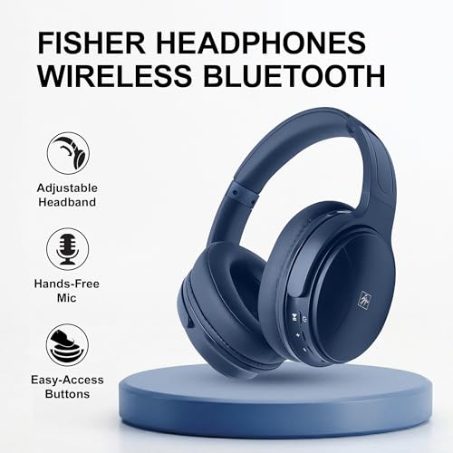 Fisher Pro Active Noise Cancelling Headphones,Over-Ear Headphones Wireless | Bluetooth 5.3, Microphone, Lightweight Comfortable Headset for Home, Travel, Rechargeable Workout Headphones, Deep Base - color: Navy Blue