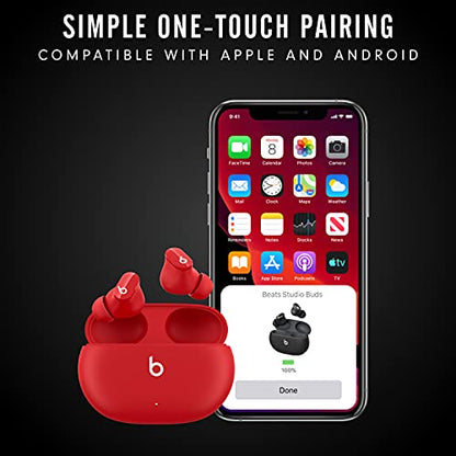 Beats Studio Buds - True Wireless Noise Cancelling Earbuds - Compatible with Apple & Android, Built-in Microphone, IPX4 Rating, Sweat Resistant Earphones, Class 1 Bluetooth Headphones - Red - color: Red, style: Studio Buds