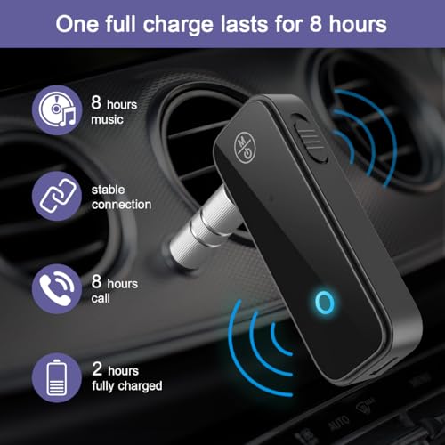 Bluetooth AUX Adapter for Car, Bluetooth 5.3 Receiver & Transmitter for Old Car/Home Stereo/TV, Wireless Audio Adapter with Hands-Free Calling, USB-C Rechargeable, 3.5mm AUX