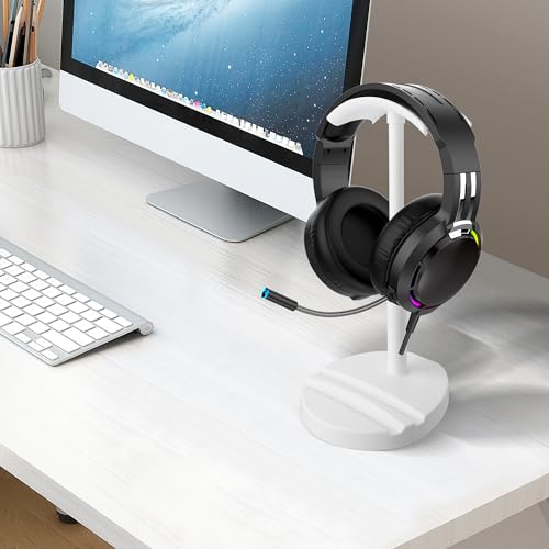 Desktop Headphone Stand, Universal Headphone Holder with Phone Holder,Anti-Slip Base, for Desk, Office, Home Headphones Support Accessory (White) - color: White