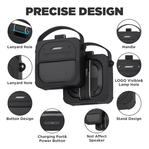 for Bose SoundLink Micro Speaker (2nd Gen) Case with Lanyard&Carabiner,Anti-Scratch Portable Silicone Protective Cover Compatible with Bose SoundLink Micro Portable Bluetooth Speaker (2nd Gen) (Black) - color: Black
